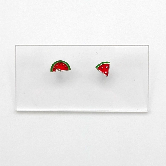 Jewelry - Watermelon asymmetrical sterling silver stud earrings
